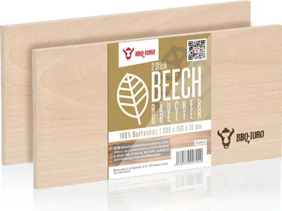 Zdjęcie produktu dla Deska do wędzenia BBQ-Toro wykonana w 100% z drewna bukowego (2 sztuki) | 30 x 15 x 1 cm | Grill
