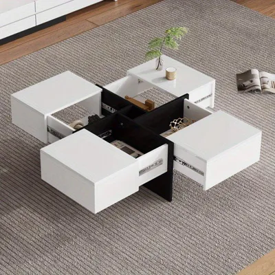 Immagine prodotto di Tavolino – finitura lucida, dimensioni 70x70x35 cm, con spazio contenitivo e 4 cassetti