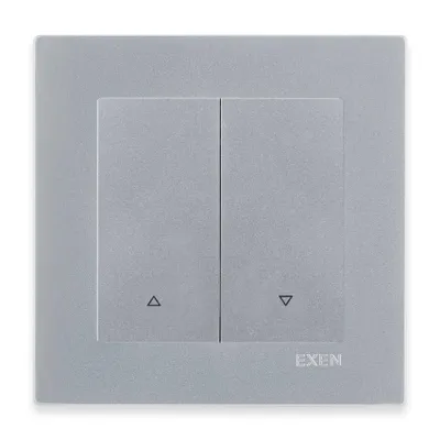 Image de Interrupteur double pour volets roulants, couleur argent + cadre argenté, EXEN
