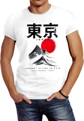 Produktbild von Herren T-Shirt Tokyo Asia Japan Berge City Urban Kanji Slim Fit Neverless® weiß M