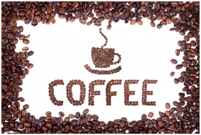 Produktbild von Wallario Premium Glasbild, freischwebende Optik, kräftige Farben, Größe 90 x 60 cm Motiv Kaffee Schrift aus Kaffeebohnen