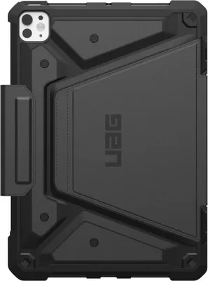 A black tablet case with a textured design and a flap.