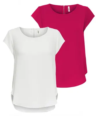 Produktbild von ONLY Damen ONLVIC S/S SOLID 2 Pack TOP, Blusenshirt, Kurzarm, Cloud Dancer/Grani