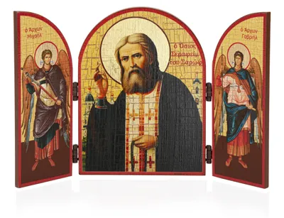 Ikonen-Triptychon Serafim von Sarow MDF 25x16 cm