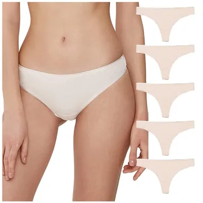 Productafbeelding van Elegant damesondergoed, katoenen string, 5-pack, ademend, natuurlijke kleuren, maat XL