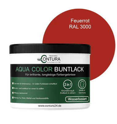 Produktbild von Contura 250ml. Buntlack Lackfarbe Lack Außen Innen Holz Metall Farbe Holzlack Möbellack - RAL 3000 Feuerrot