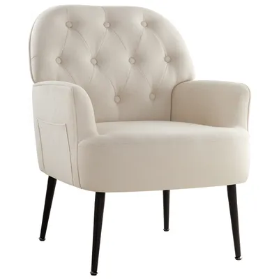 Image de IWMH Fauteuil, Fauteuil de télévision rétro avec pieds métalliques, Fauteuil à oreilles avec dossier rembourré, Fauteuil lounge pour la maison et le bureau - Lin - Beige