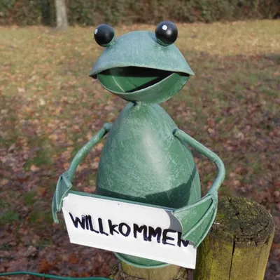 Produktbild von Zaunfigur Zaunhocker Garten-Deko Frosch mit Schild "Willkommen"