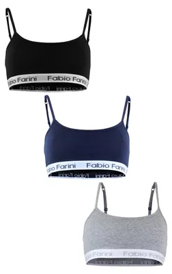 Produktbild von Fabio Farini - 3 Stück Frauen Unterwäsche - Damen Sport-BH aus Baumwolle mit Strech-Anteil bügellos, mit Spaghettiträgern und Logo-Bund