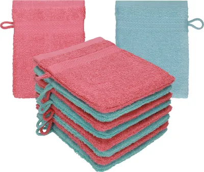 Produktbild von Betz 10 Stück Waschhandschuhe 16x21 cm PREMIUM 100% Baumwolle Farbe: himbeere - ocean