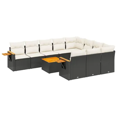 Produktbild von vidaXL 11-tlg. Garten-Sofagarnitur mit Kissen Schwarz Poly Rattan