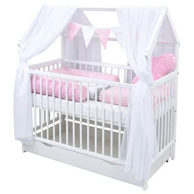 Produktbild von Baby-Delux Hausbett Kinderbett Gitterbett weiß 60x120 Beißschienen Schublade Schutzgitter Matratze Bett Set Princess Stars