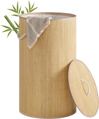 Image de Panier à linge en bambou avec couvercle, 90 litres - Boîte à linge 40 x 40 x 70 cm - Sac intérieur amovible - Naturel