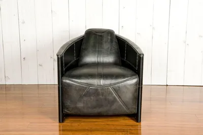 Produktbild von Aircraft Vintage Ledersessel Schwarz Echtleder Retro Sessel Design Clubsessel