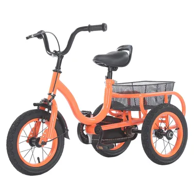 Image de Vélo pour enfant de 12 pouces avec panier, tricycle, couleur orange, poids maximal : 25 kg