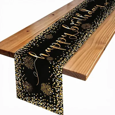 Obrázek produktu pro Běžící dekorace na stůl, narozeniny, černá a zlatá, rozměry 180 x 35 cm, omyvatelná