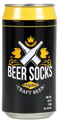 Produktbild von Herren Socken Bier Socken in Bierdose Geschenkverpackung, witziges Geschenk für Männer, 1 Paar, Einheitsgröße ca 42-47, Farben Gelb Grün Rot, Farbe:Gelb, Größe Socken:42-47