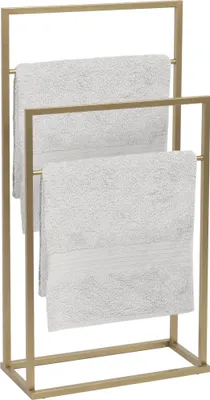 Produktbild von FRAMADO Metall Handtuchständer 2-armig Duo, Badetuchhalter Gold, 2-armig Duo, 45x21x86cm