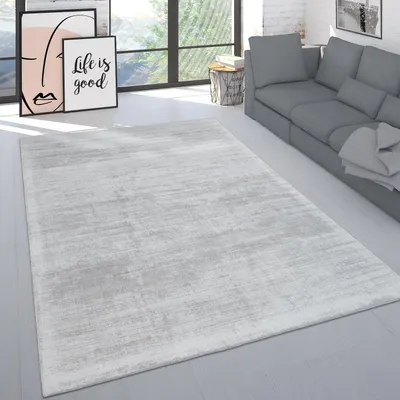 Produktbild von Teppich Wohnzimmer Kurzflor Einfarbig Schlichtes Muster Handgefertigt Creme Grau Grösse 80x150 cm
