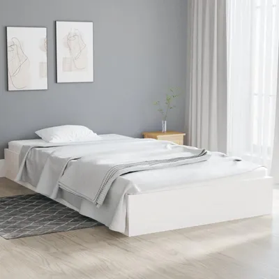 Produktbild von Holzrahmenbett 100x200 cm - Weißes Doppelbett - Minimalistisch, aus Massivholz