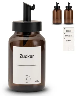 2 Zuckerstreuer mit Edelstahldosierer, Braunglas 200 ml