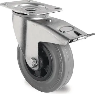 Produktbild von Lenkrolle mit Totalfeststeller Rad- 200 mm Tragfhigkeit 205 kg mit Anschraubplatte Rollenlager Vollgummi grau
