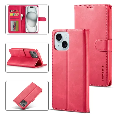 Obrázek produktu pro Pouzdro pro iPhone 15 Plus kožené flipové pouzdro s magnetickým uzávěrem a stojánkem, ochranné pouzdro Teplá růžová
