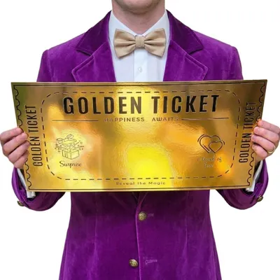 Goldenes Ticket, 58 cm, doppelseitig gold, Halloween-Requisite