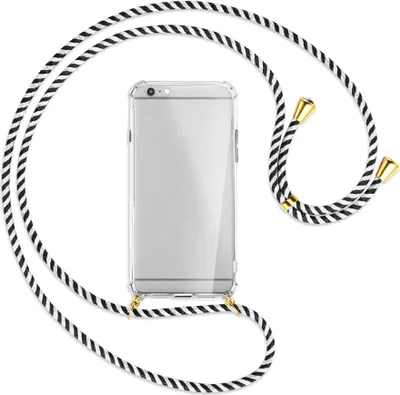 Produktbild von Handykette Backcover-Schutzhülle mit Band (Metall goldfarben) für Apple iPhone 6 Plus - schwarz/weiß gestreift