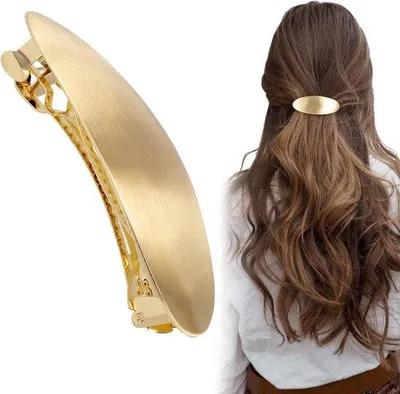 Obrázek produktu pro Zlatá oválná spona do vlasů 10 cm pro ženy - vhodná pro tenké i husté vlasy - elegantní francouzský design