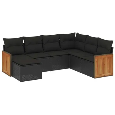 Produktbild von vidaXL 7-tlg. Garten-Sofagarnitur mit Kissen Schwarz Poly Rattan
