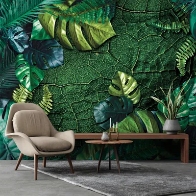 Produktbild von Vlies Fototapete Blätter grün(368x254 cm - 4 Bahnen) grüne Natur Pflanzen Tropische Dschungel Wohnzimmer Schlafzimmer Wandtapete Modern Tapete Latexdruck UV-Beständig Geruchsfrei Hohe Auflösung Montagefertig