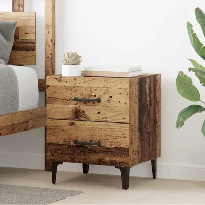 Immagine prodotto di Tavolino da notte con cassetto - Comodino - Mobiletto per la camera da letto - Finitura in legno rustico - 40 x 35 x 475 cm