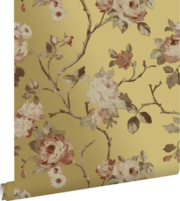 Produktbild von ESTAhome Tapete Blumenmuster Gold und Terrakottarosa 53 cm x 10.05 m