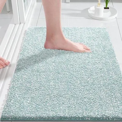 Obrázek produktu pro Ibenzoa® Podložka do koupelny z mikrovlákna – měkká a savá, lze prát v pračce, světle modrá/bílá, 43 x 61 cm, 2,5 cm, vhodná do sprchy i vany