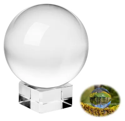 Produktbild von Aicharynic Glaskugel Kristallkugel: K9 Klare Kugel Glaskugel 80mm Fotografie Klare Kristallkugel mit Runder Holzsockel für Fotografie Zubehör Lensball Wahrsagerkugel Geschenk für Hobbyfotografen