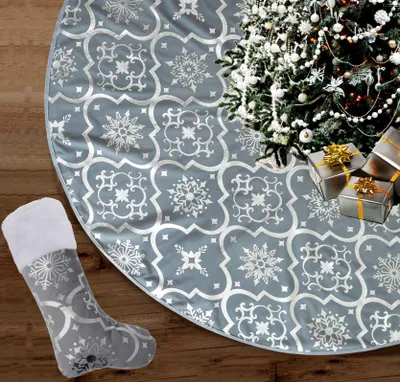 Immagine prodotto di Gonna per albero di Natale - Ø 122 cm - Grigio - Con calza di Natale