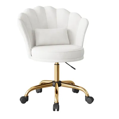 Produktbild von Hawthyhome Bürostuhl, ergonomischer Stuhl, Schreibtischstuhl mit Blütenrückenlehne, drehbar und höhenverstellbar, Samtbezug mit Kopfkissen, weiß