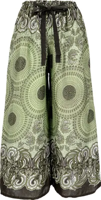 Productafbeelding van Palazzobroek, wijde broek, boho zomerbroek, hippie Goa-broek - olijfgroen, dames, groen, viscose, broeken