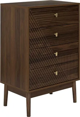 Image de HowHomely | Commode - Commode à tiroirs - 60 x 40 x 90 cm - Brun foncé - Buffet - aspect noyer foncé - avec 4 tiroirs