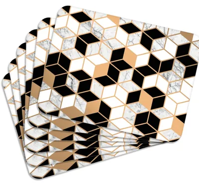 Produktbild von MG Design Set aus 6 Kork-Platzsets - Honey Comb Gold - 30 x 40 cm - hitzebeständig & abwischbar, mit Korkrückseite