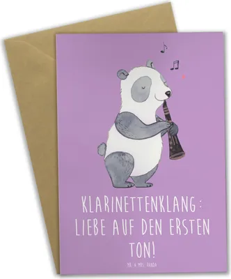 Produktbild von Mr. & Mrs. Panda Klappkarte Klarinette Liebe  - Lavendeltraum - Geschenk, Grußkarte, Musikinstrument, dankeskarten, Lernen, kommunionskarte, Spielen, Klarinettenspieler