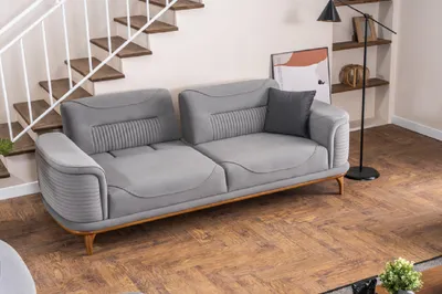 Zdjęcie produktu dla 4-częściowy zestaw tapicerowany w kolorze szarym: 3-osobowa sofa do salonu