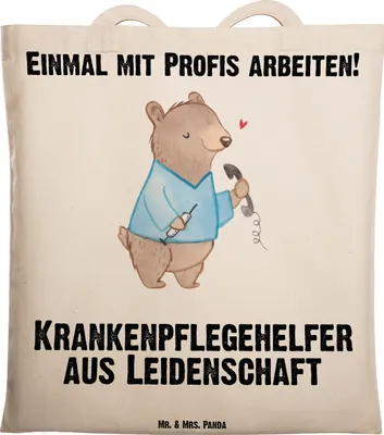 Produktbild von Mr. & Mrs. Panda Jutebeutel Krankenpflegehelfer Leidenschaft - Transparent - Geschenk, Shopping Tasche, Schultasche, Ausbildung, Witzig, Laptoptasche, Beruf, Spruch