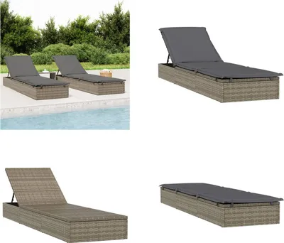 Produktbild von vidaXL Sonnenliege mit Kissen Grau 201x55x62 cm Poly Rattan - Sonnenliege - Sonnenliegen - Sonnenbett - Tagesbett