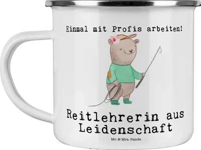 Produktbild von Mr. & Mrs. Panda Emaille Tasse Reitlehrerin Leidenschaft - Weiß - Geschenk, Teetasse, Pott, Kaffeepott, Haferl, becher, Campingbecher