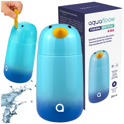 Produktbild von AquaFloow Kinder Trinkflasche Thermos 280ml Pinguin – Edelstahl Isolierflasche Hot & Cold BPA-frei