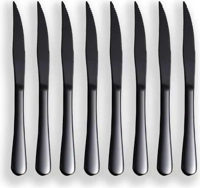 Produktbild von 8-teiliges Steakmesserset Schwarz Titanschwarz Beschichtung Spülmaschinenfest Hochwertiges Edelstahl Besteckset für Zuhause und Events Grill Zubehör