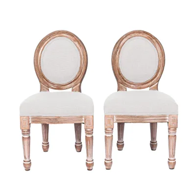 Image de 2 Chaises Enfant Bois, Assise Rembourrée, Beige, Dès 3 Ans Chaise de bureau enfant de style vintage français, chaise médaillon, design ergonomique