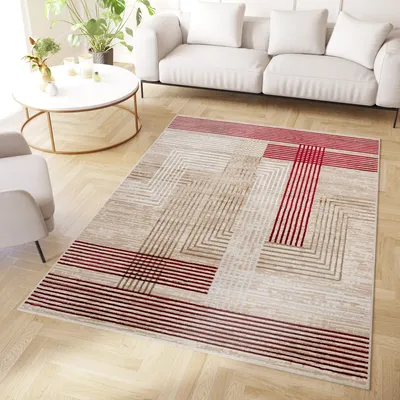 Obrázek produktu pro Tapiso Koberec Crystal Modern Burgundy Beige Obývací pokoj 300 x 400 cm
